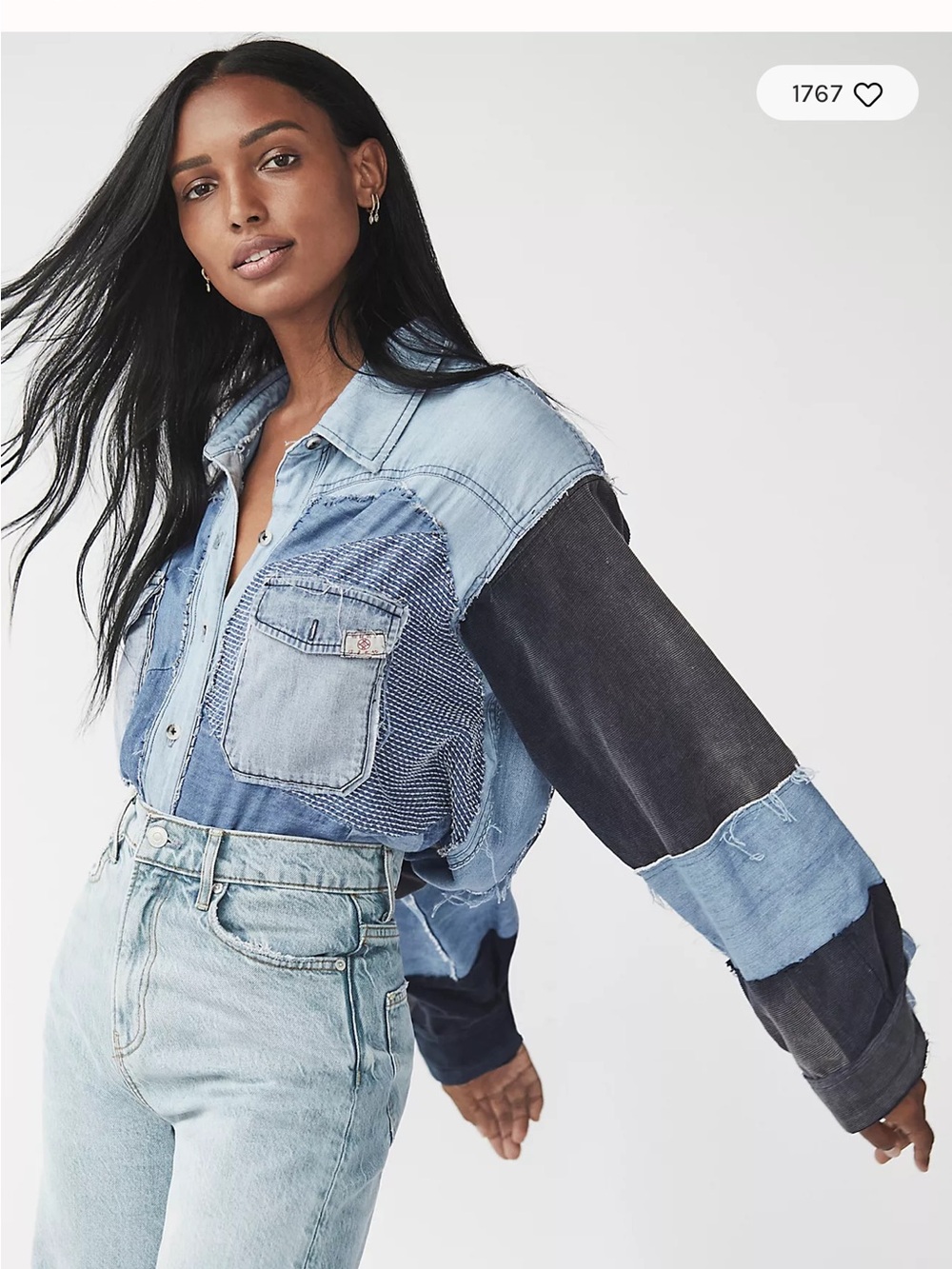 Free People Palisades Patchwork  Denim Shirt